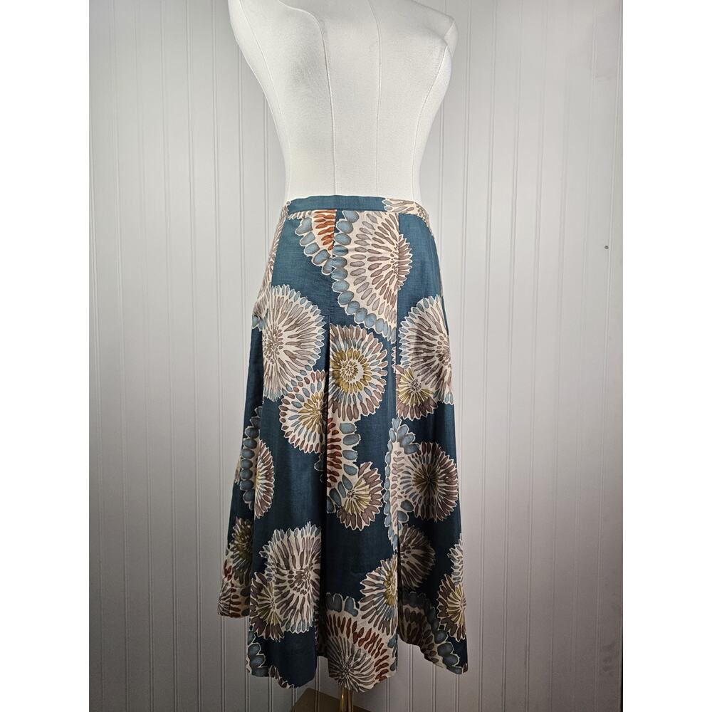 BCBG Maxazria Pleated Midi Skirt Women's 6 Watercolor Artsy Bohemian